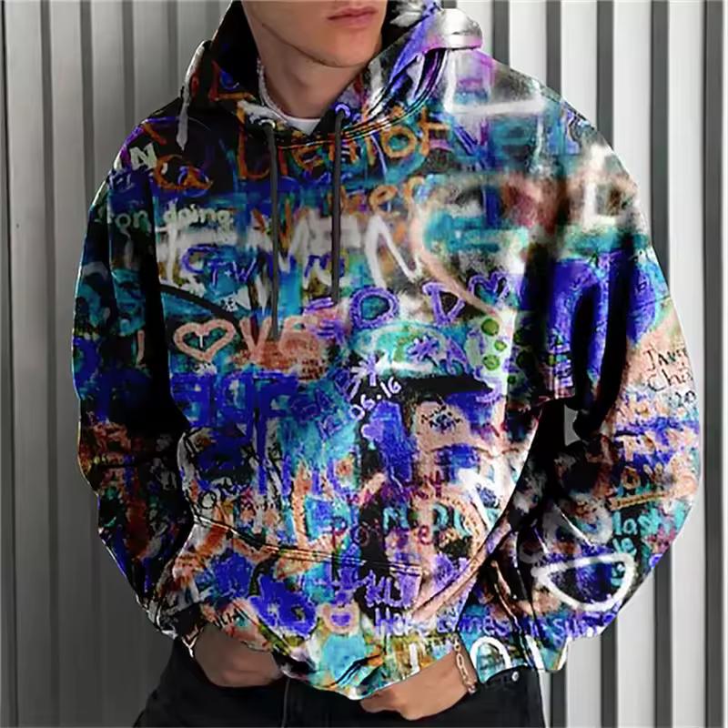 Autumn Winter Men's Hooded Long Sleeve Sportswear Fashion Harajuku Street Graffiti Printed Men's Hoodie Oversize Y2k Clothing