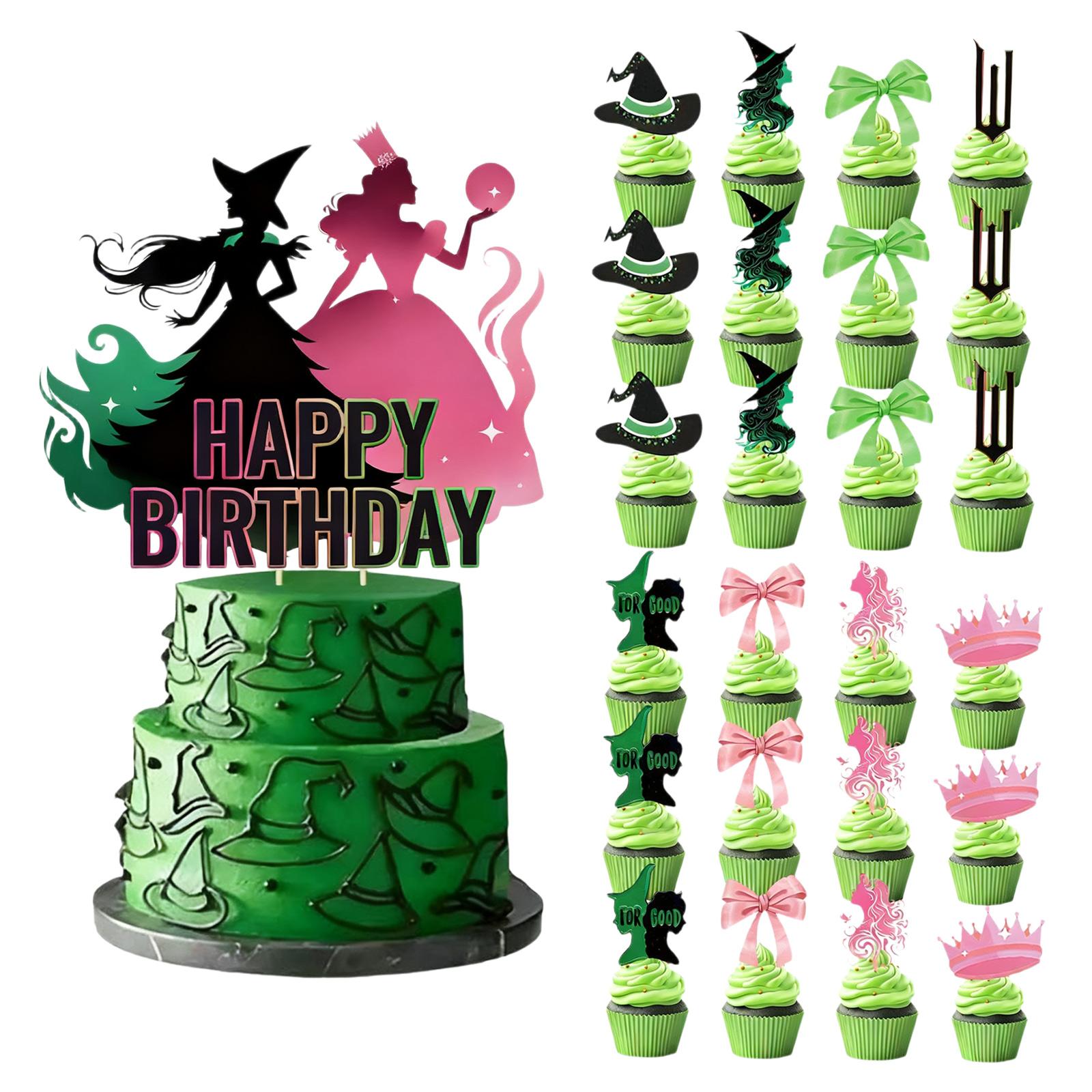 

Witch Birthday Cupcake Toppers,and Green Birthday Party Supplies Cake Decorations,Funny Princess Bow Cake Toppers For Graduation Party Decoration One Size