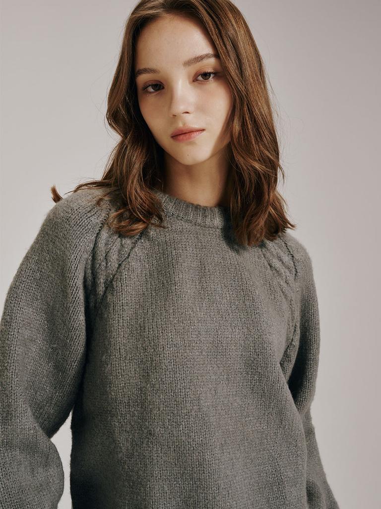 NOUVE Round Neck Wool Knit - Melange Gray