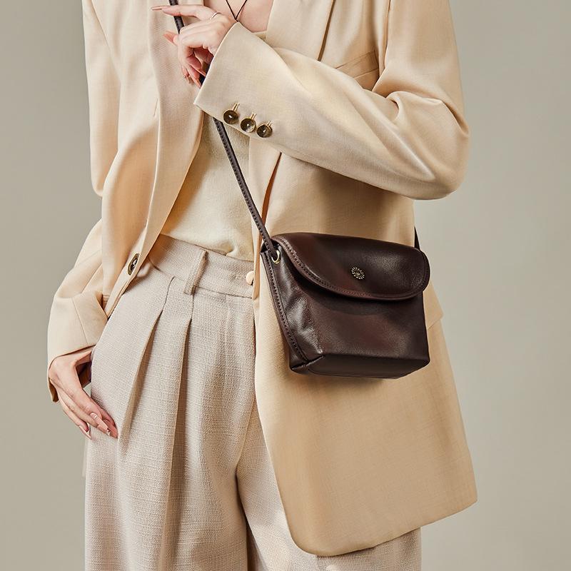 Simple Versatile Genuine Leather Women's Bag 2025 New Fashion Design Single Shoulder Bag Autumn Winter Retro High-end Crossbody Bag