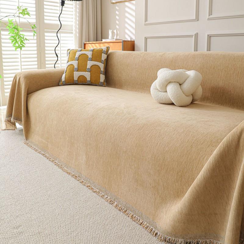 Solid Chenille Sofa Throw Cover Modern Minimalist Slipcover 3-Seater Cushion Protector