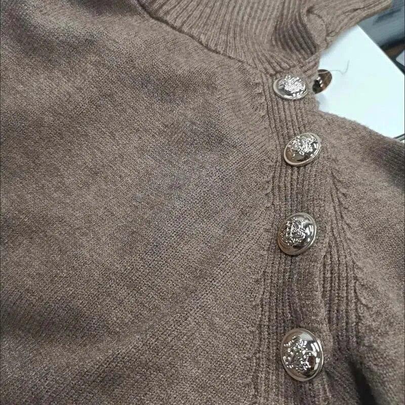Boğazlı Kazak Örme Elbise Kadın Mizaç Uzun Kazak Hediye Kemer Tek Düğmeli Toka Sıcak Tutan Yeni Moda Sonbahar Kış