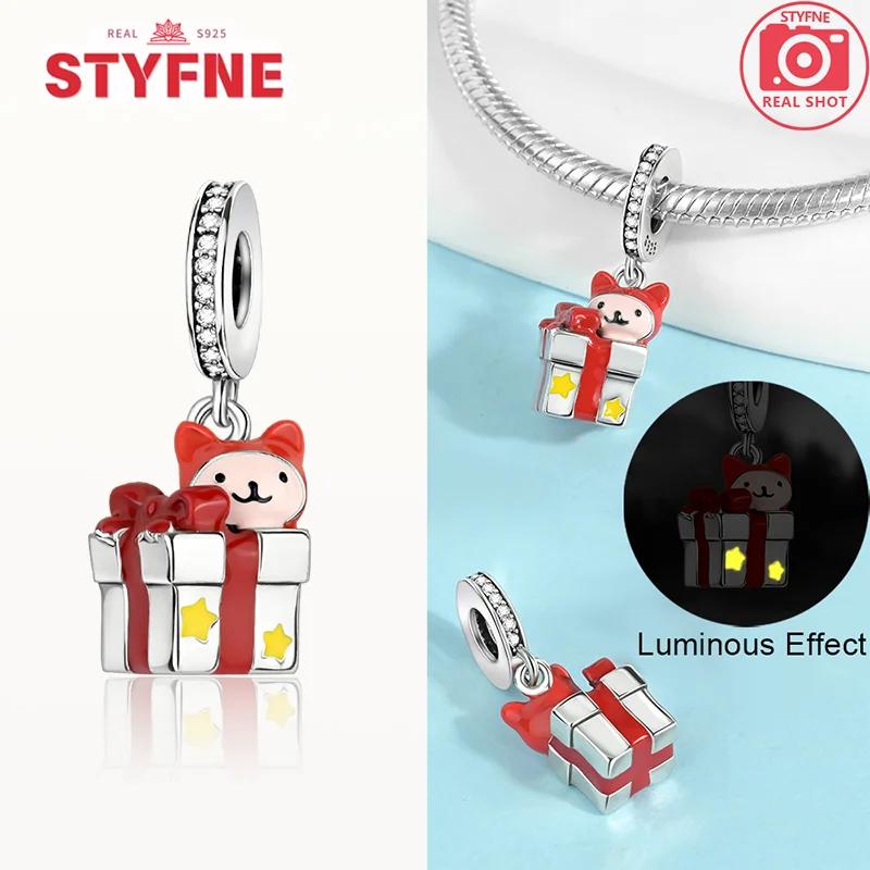 Coppergift Box Charm Luminous Beads Fits Brand Bracelet Diy Merry Christmas Fine Jewelry Pendant For Women Gift