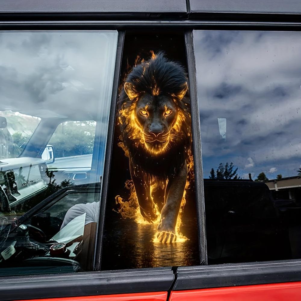 2-Pack Flame Lion Car Stickers - Durable Plastic B-Pillar Protector, Self-Adhesive Glossy for Vehicles, Walls and Windows