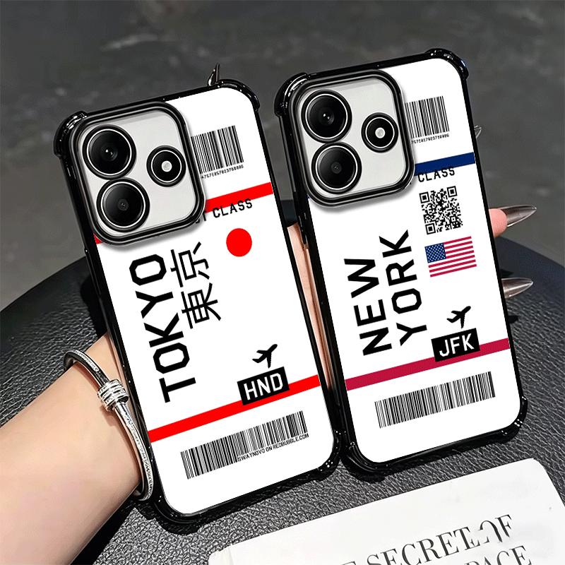 Travel Air Ticket Label Soft Phone Case For Xiaomi Redmi Note 14 15 Pro Plus 13 12 11S 11T 5G 10 9S 9 Plating Anti-Fall Fundas