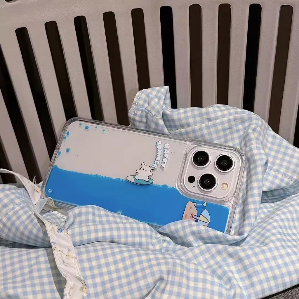 Summer Surfing Puppy Suitable for Apple 16proMax Mobile Phone Case Quicksand IPhone 15 Fall Protection Case