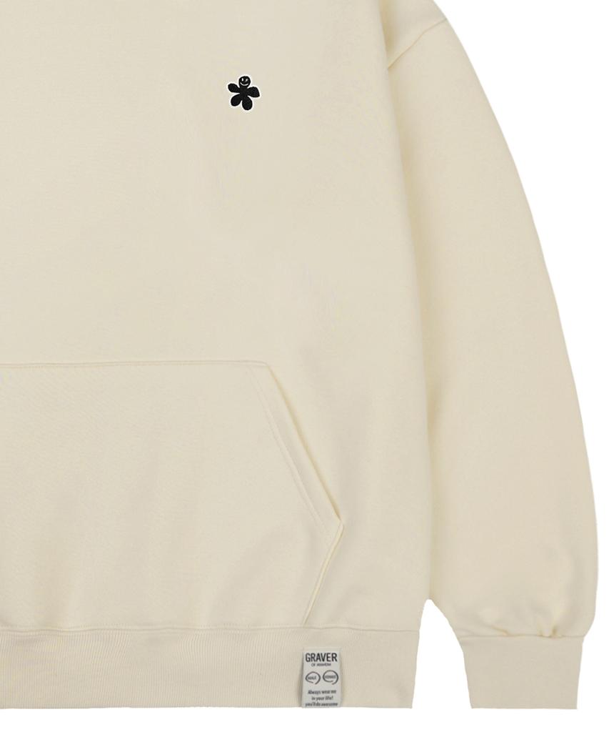[Unisex] Black Odd Flower Embroidered Hoodie_Cream