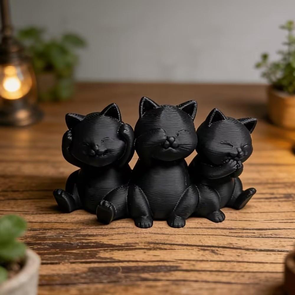 3D Printed Three Cat Statues Creative Cat Ornament Cute Decorative Animals Statues  Home Decoration