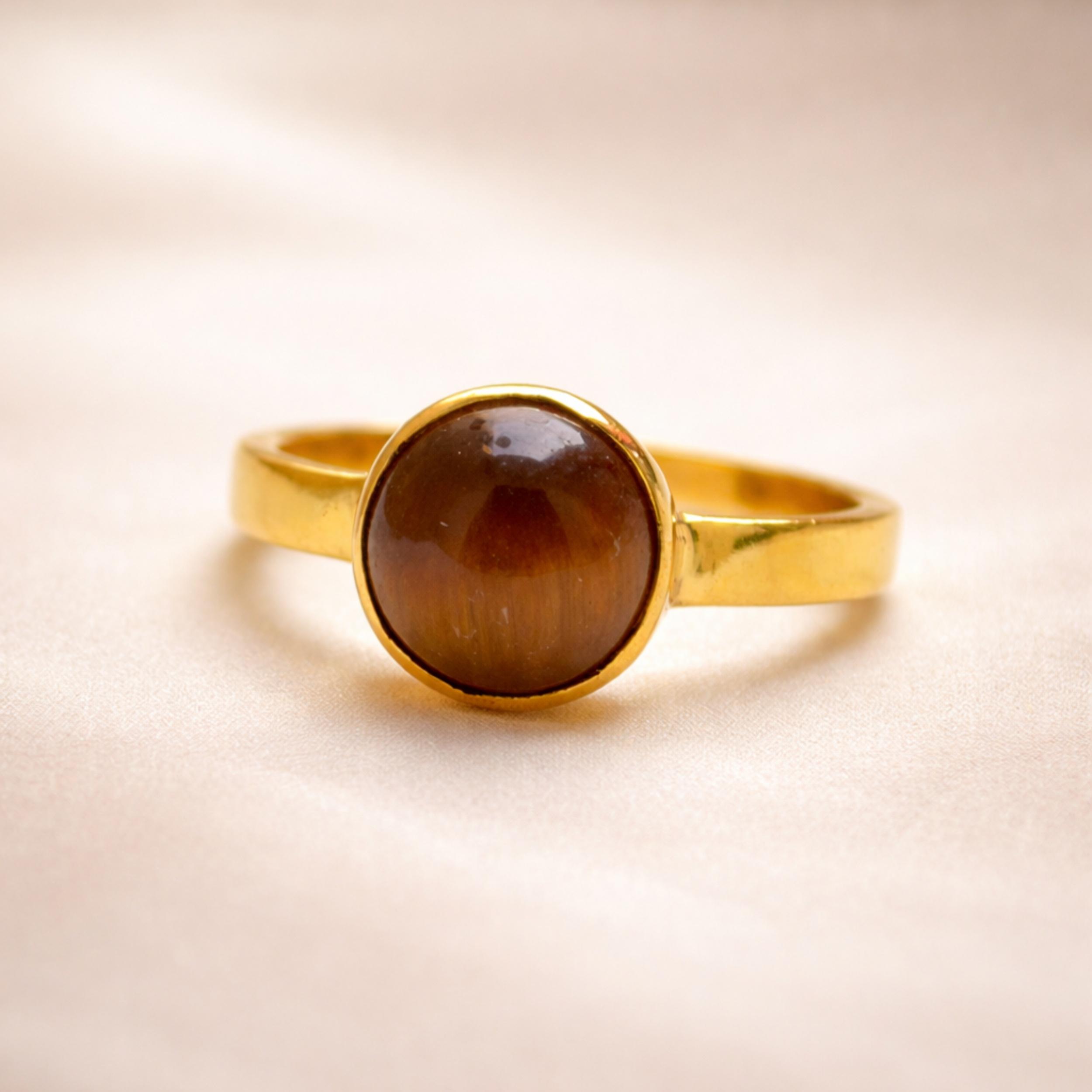 

Круглое Кольцо-Заявление с Тигровым Глазом из Позолоченного Стерлингового Серебра 925 пробы – Кольцо с Коричневым Драгоценным Камнем, Ручная Работа 4 серебряный