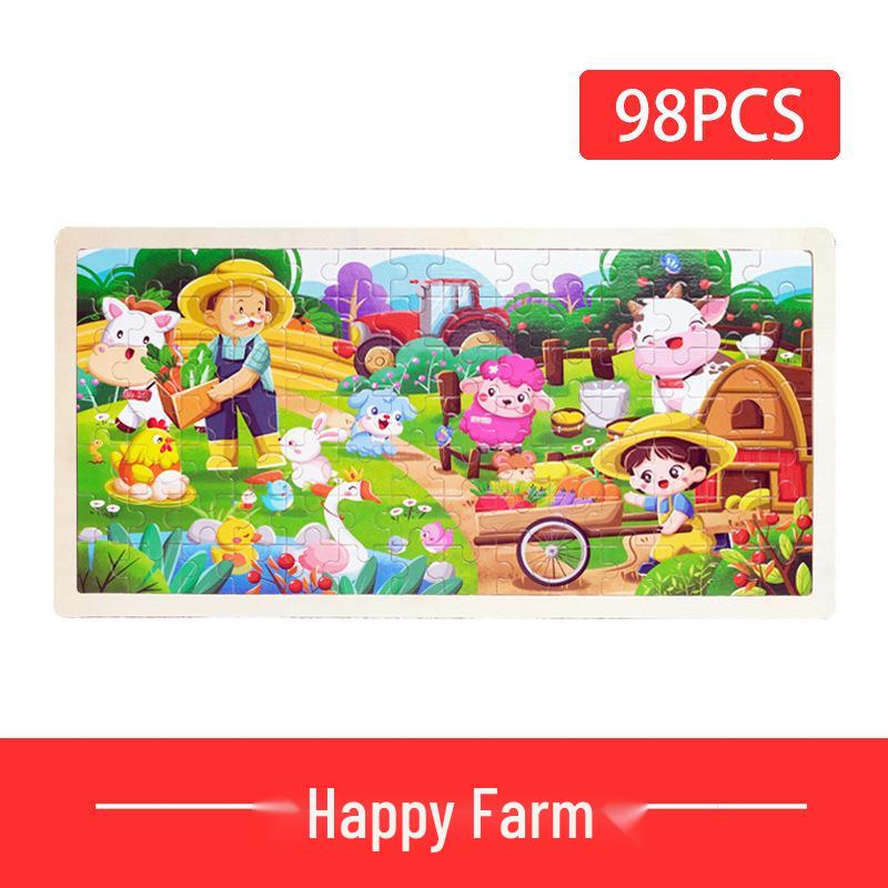 Wooden Animal Cartoon Jigsaw Puzzle Board - 30, 60, 98, 120-piece Toy for Early Childhood Education