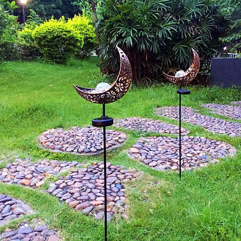 Outdoor Solar Lights Garden Crackle Glass Globe Stake Solar Moon Light Waterproof Garden Solar