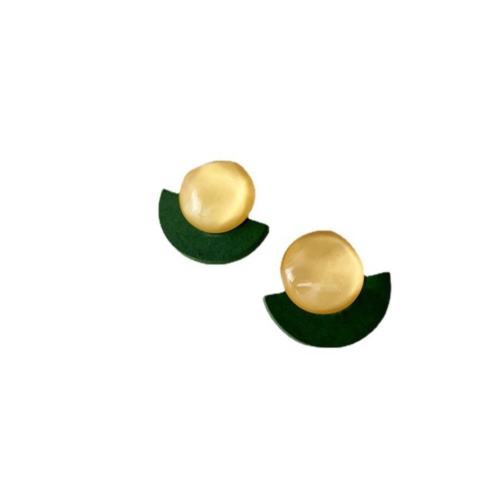 Niche Fan-shaped Wood Acrylic Resin Earrings Female Korean Simple Personality Versatile Temperament Stud Earrings