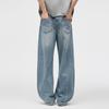 Mens High-end Cotton Denim Jeans Vintage Washed Wide Leg Streetwear Style Casual Long Pants