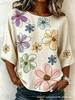 Xiyin's New Summer T-shirt Women's D-printed Retro Round Neck Loose Seven-quarter Sleeve T-shirt Top