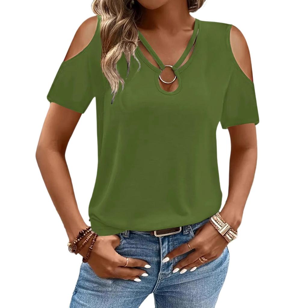 Womens Tops Dressy Casual V Neck Color Short Sleeve Blouse Casual Tops Summer Shirt