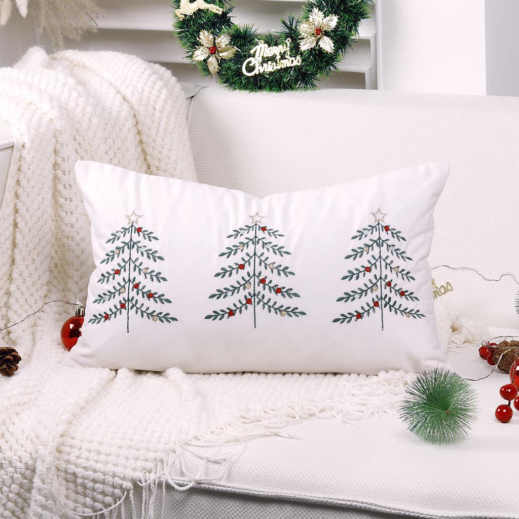 Christmas Tree Embroidery Pillow Cover Cojines 30x50cm Red Green Holiday Decoration Pillowcase Cushion Covers Decor Home Sofa