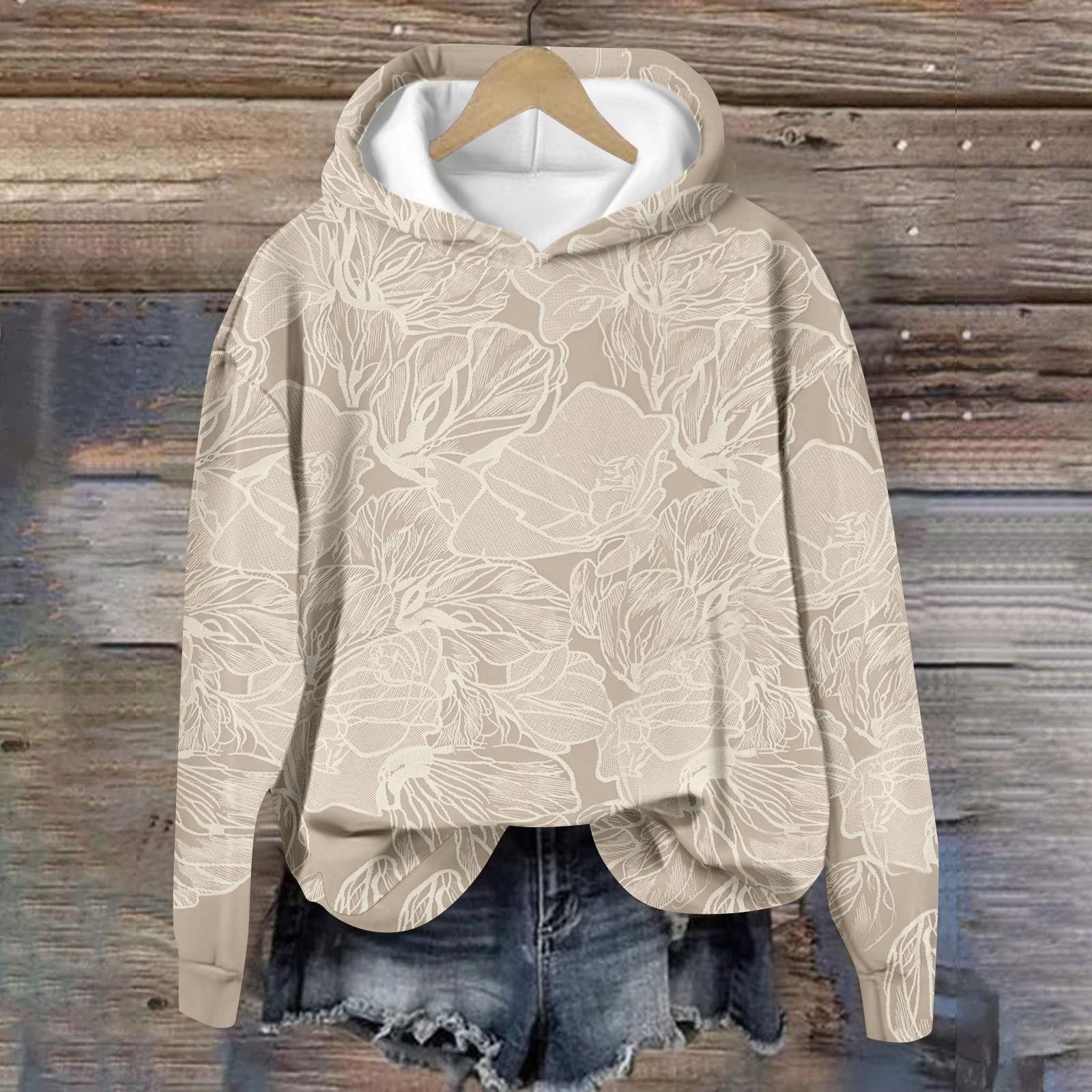 

Женские топы Толстовка с принтом Круглый вырез С капюшоном Повседневная L бежевый