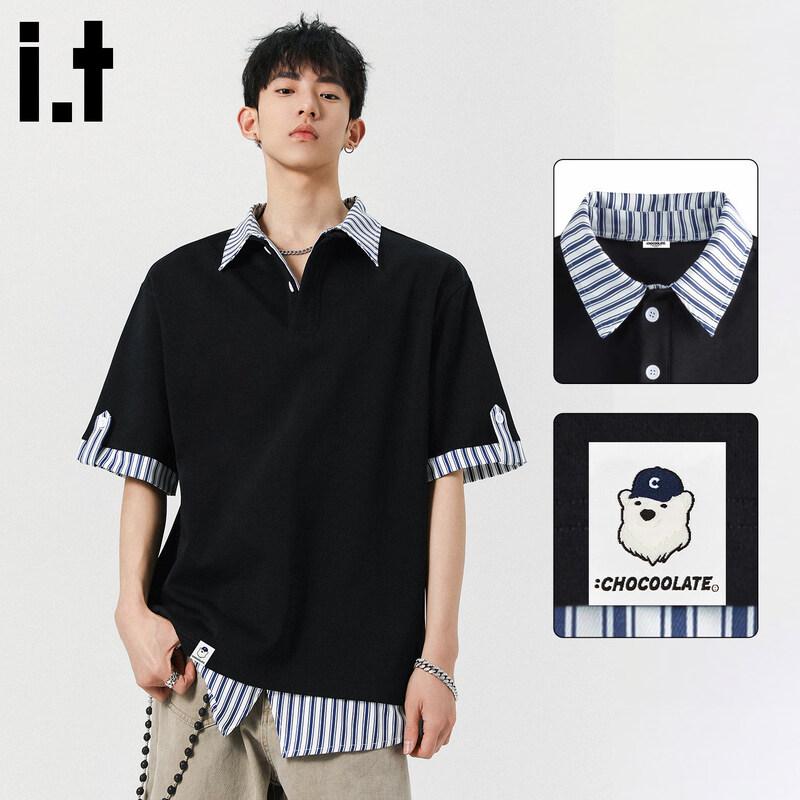 

Chocoolateit Men s Striped Spliced Polo T-Shirt 3XL