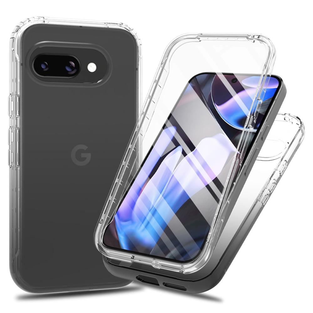 

For Google Pixel 9a Case PC+TPU Gradient Color Mobile Phone Cover with PET Screen Film Black