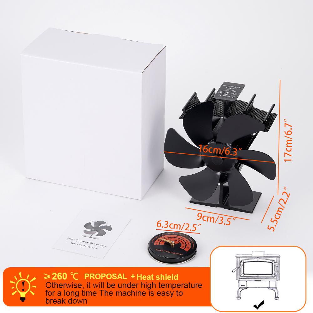 6 Blades Stove Fan Heat Powered  Eco Quiet Black Log Wood Burner Fireplace Fan Winter Warmer Home Efficient Heat Distribution
