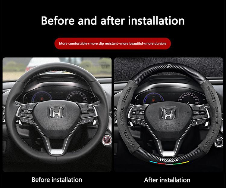 3D Logo Carbon Fiber Leather Car Steering Wheel Covers For Honda Civic Fit Jazz Accord Pilot CRV Odyssey Passport City Shuttle