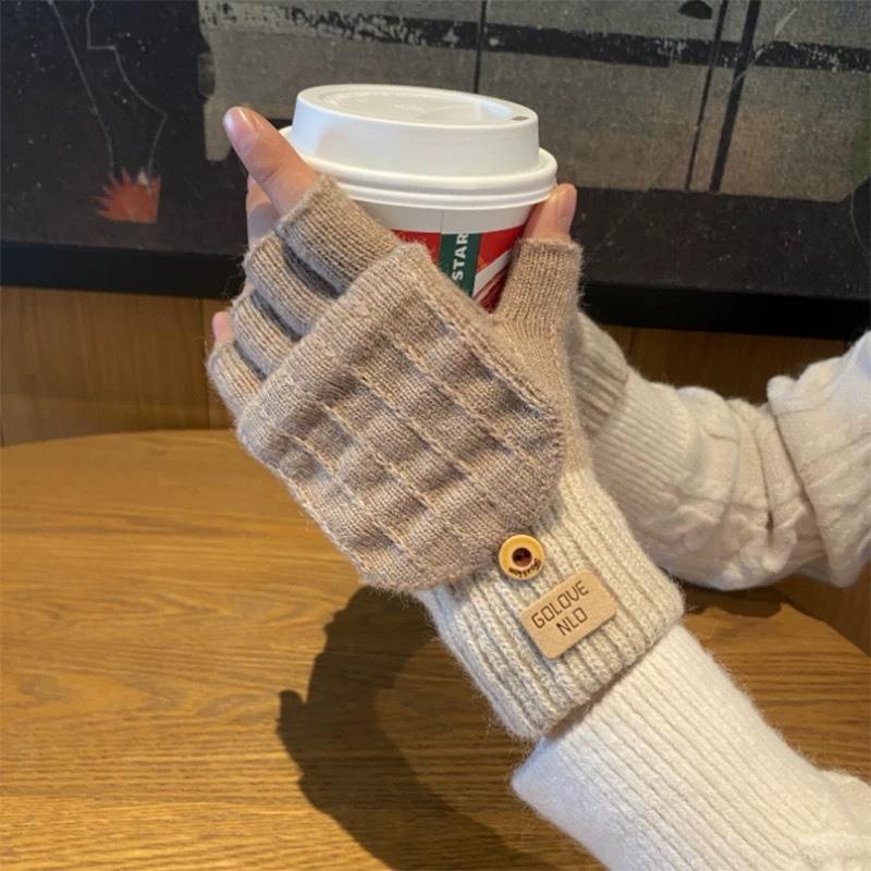 Warm gloves women's autumn and winter camel wool knitted outdoor antifreeze velvet thickened cute