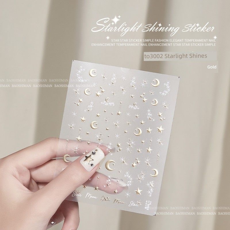 

Bronzing Nail Sticker Best Selling Retro Nail Sticker Starlight Shining Moon Gold and Silver Small Stars Waterproof Nail Decals To-3002 Starlight Shines (Gold)