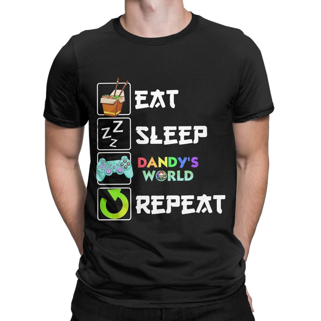 Funny Eat Sleep Dandys World  T-Shirt for Men Round Collar Pure Cotton T Shirts Spruki Short Sleeve Tees Adult Tops