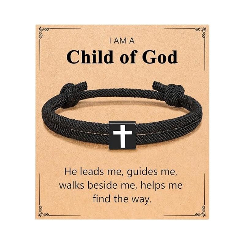 JYL TS Bracelet Men Braided  Cross Charm Safeguards Journey & Stability