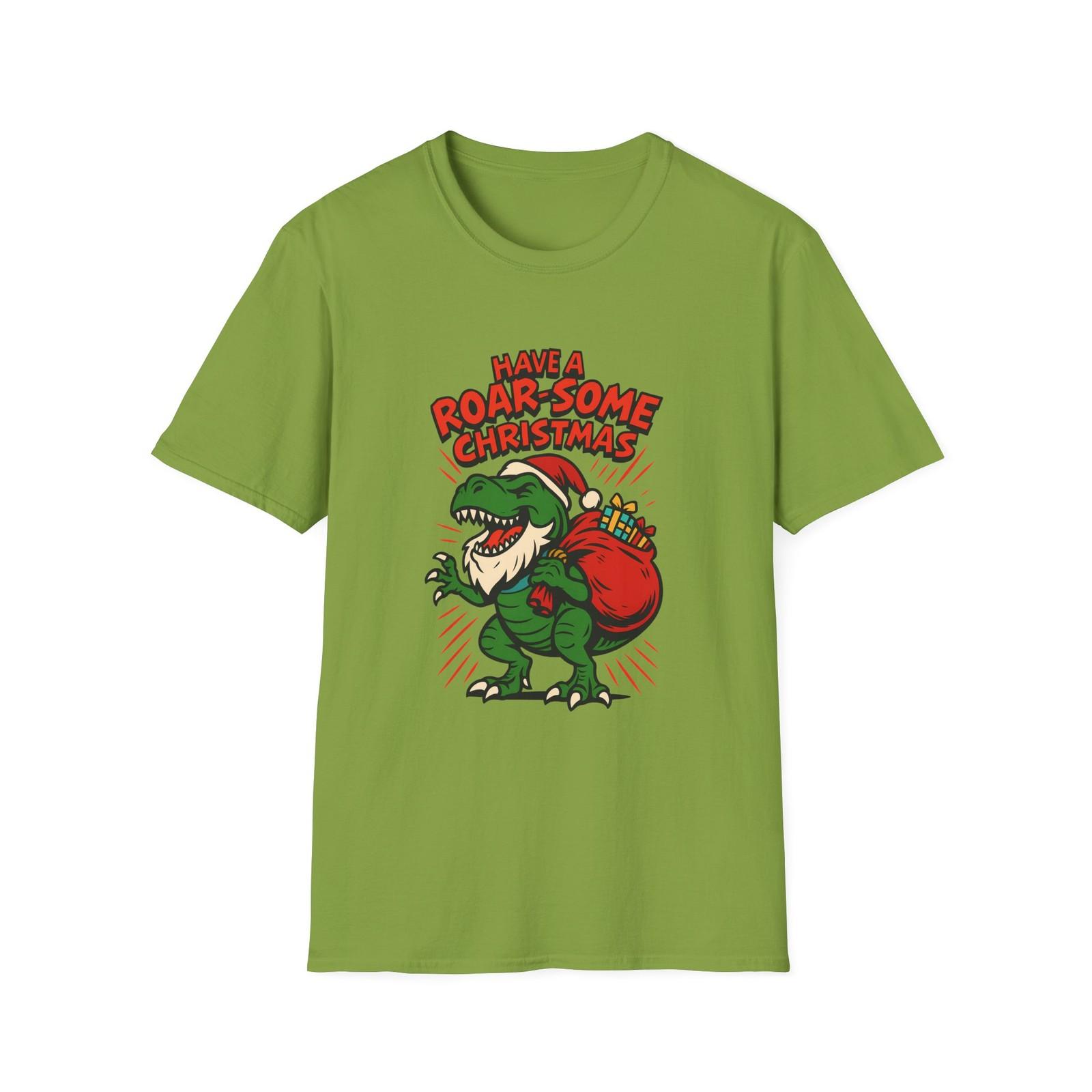 Unisex Softstyle T-Shirt Mens Womens Tees Top Green T-Rex Santa Beard Christmas Dinosaur Graphic Tee 4XL