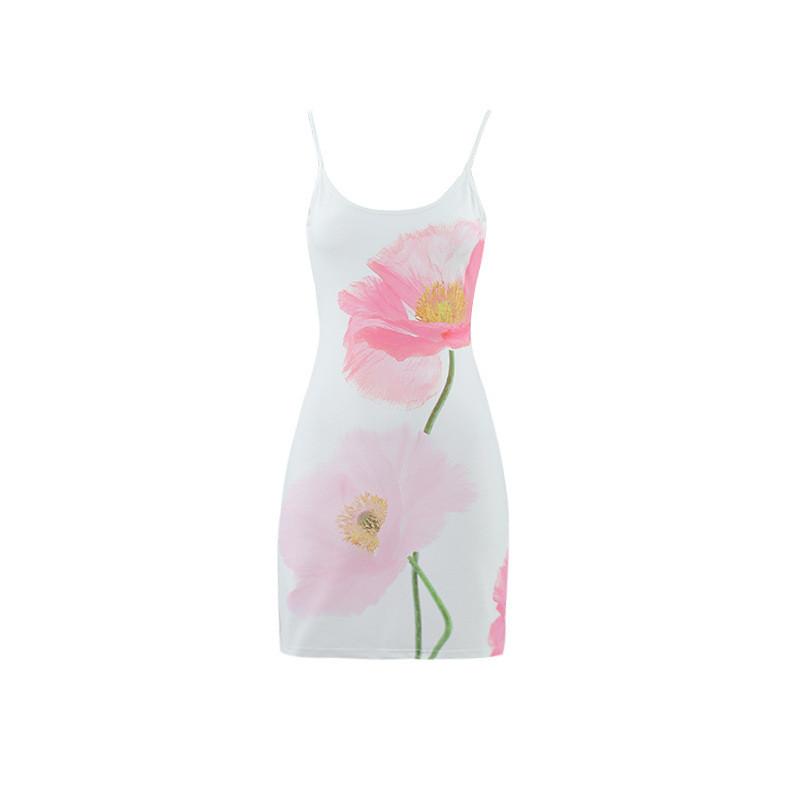Summer Floral Print Aline Dress With U Neck And Backless Design For Youth Casual Wear