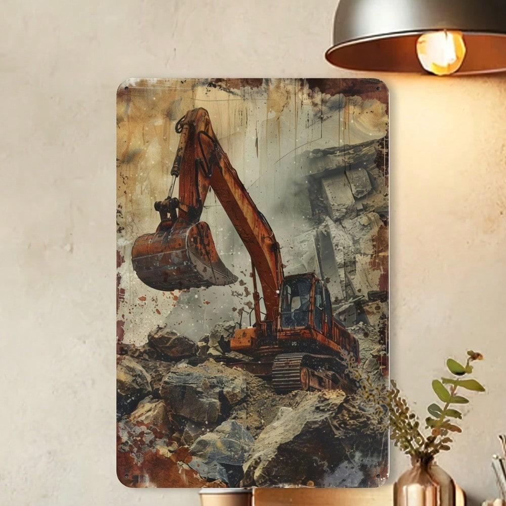 

Vintage Metal Tin Sign Industrial Wall Art Garage Decor Retro Excavator Man Cave разноцветный