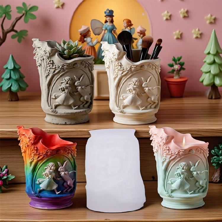 Artistic Silicone Planter Mold Reusable Craft Tool For Resin Cement Creation Girl Theme Flower Pot Making Mould
