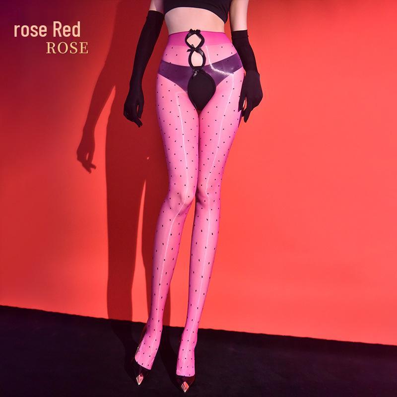 5D Aurora Polka Dot Black Silk Pantyhose: Ultra-thin, Skin-friendly, Sunscreen, Summer Sexy Open Crotch, Footed Stockings.