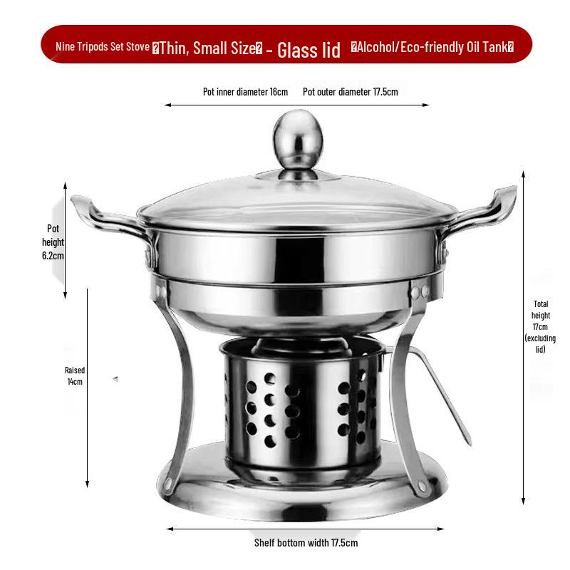 

Stainless Steel Portable Single-Serve Hot Pot with Alcohol Stove for Outdoor or Restaurant Use