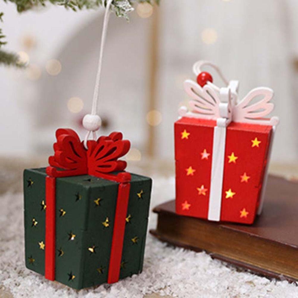 Luminous Christmas Tree House Pendants Wooden Christmas Village Scene Figurine  Kids