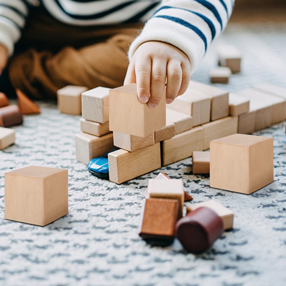 Operitacx Wooden Cubes, Set of 30, 1.2-inch x 3-cm Square, Educational Building Blocks, Natural Wood, Unpainted, Smooth to the Touch, for Kids'