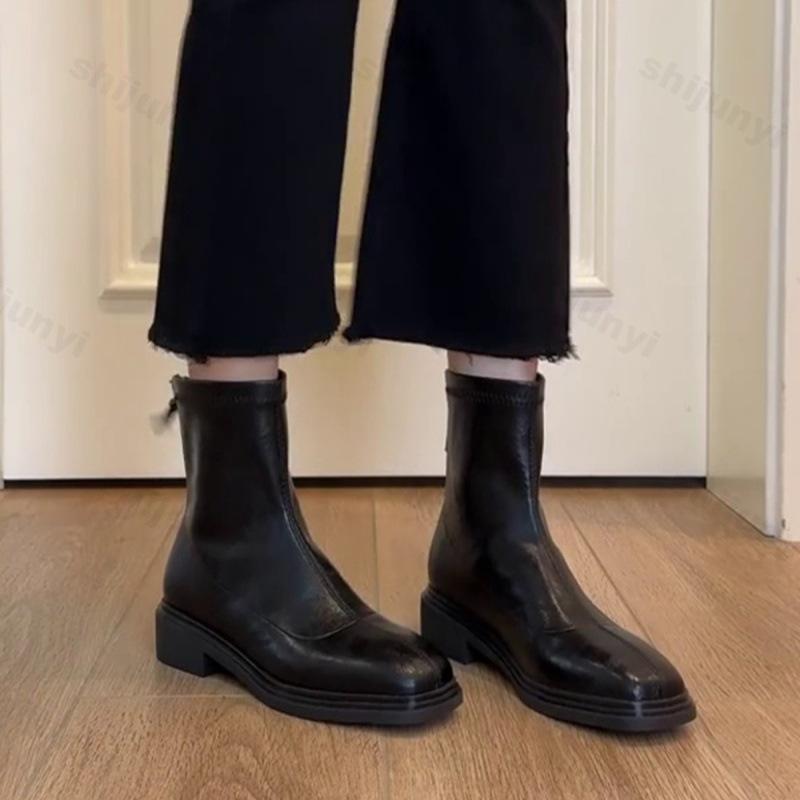 Vintage Women Ankle Boots 2026 Fashion Square Toe Comfortable Soft Sole Wedges Shoes Classic Versatile Short Chelsea Boots