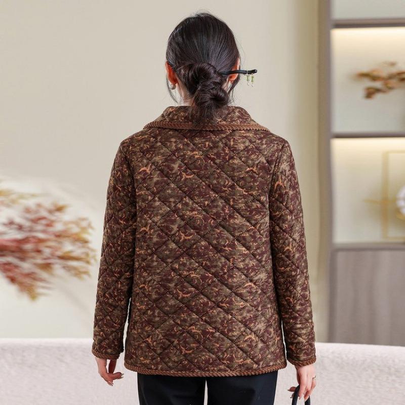 Autumn and Winter New Cotton-padded Jacket Large Size Velvet Lapel Small Cotton-padded Jacket Warm Floral Cotton-padded Jacket