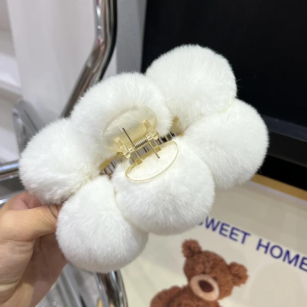 YHJ Oversize Hairball Hair Claw Clips Winter Faux Rabbit Fur Crab Hair Clip Headband for Women Grab Clamp Hair Accessories