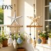 Jute Rope Wall Hanging Lighted Coastal Wooden Ornament, Nautical Fish Shell Starfish Sign with Handmade Beach Vibe Art Warm LED Lights, House