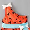 Baby Kids Girls Triangle Printed One Shoulder Tulle Dress with Bowknot Headband Cosplay Costume Clothes for 0.5-5 Years