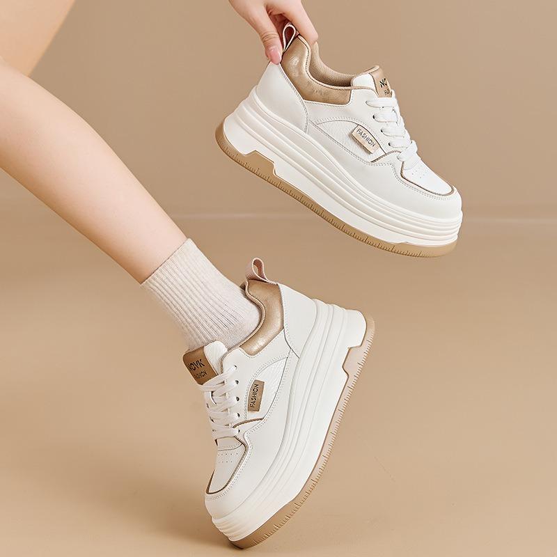 New spot round head little white shoes women's spring platform heightening versatile single shoes casual fashion laceup women's shoes