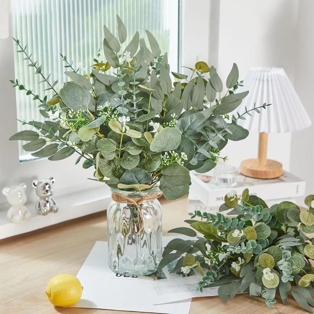 20pcs Artificial Mixed Eucalyptus Leaves Stems Silver Dollar Leaves for DIY Bouquets Floral Arrangement Home Wedding Decoration
