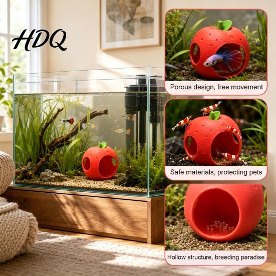 Aquarium Cave Fruit Hide Hideout for Fish Pitaya Tank Cave Apple Hideout 3D Realistic Ornament