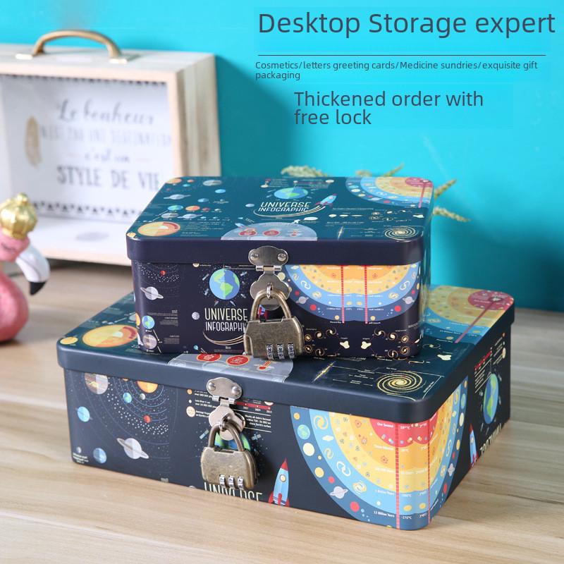 Compact Iron Lockable Storage Box For Toys Cosmetics Home Gift Organization