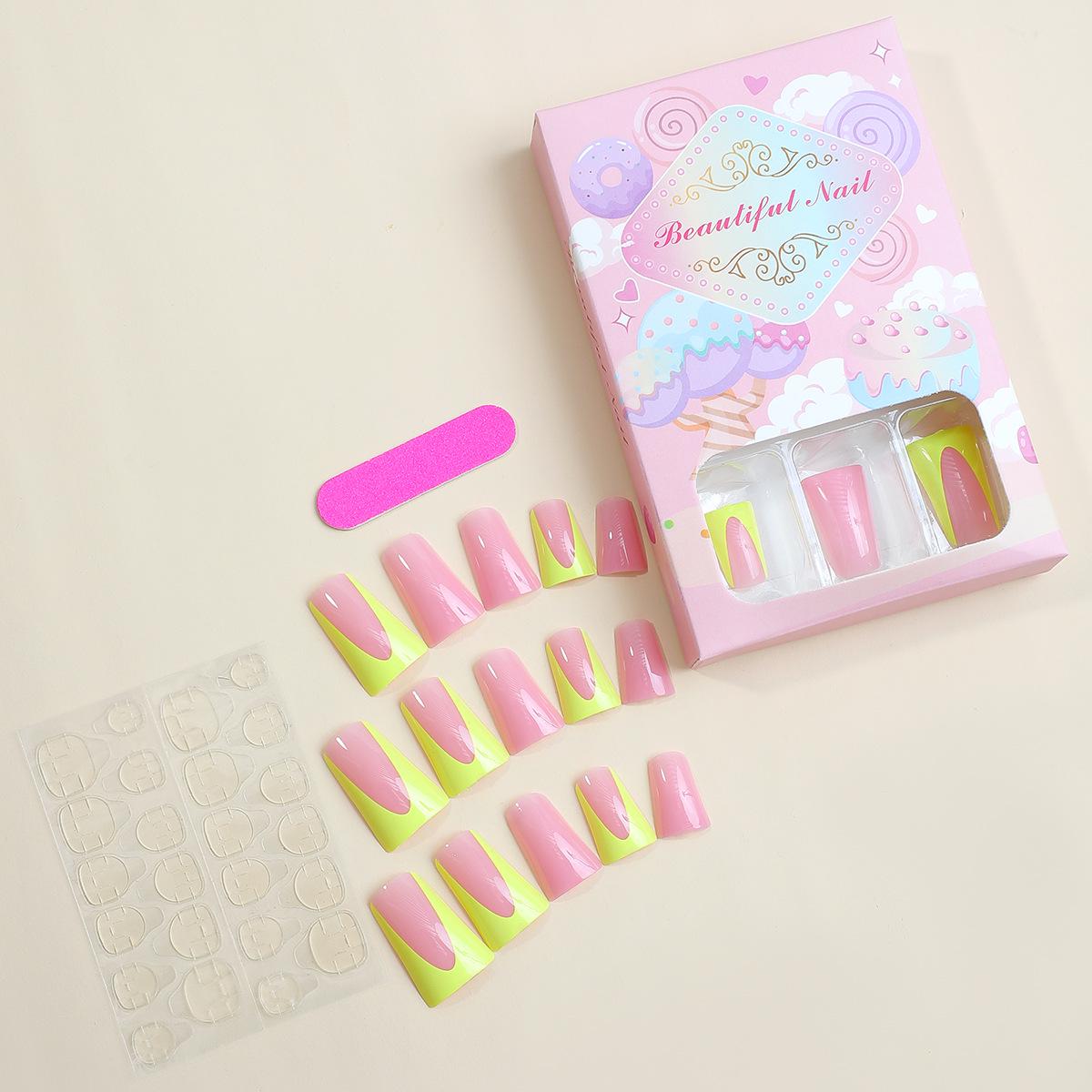 

Носимые типсы «Утиный клюв» французского нюдового дизайна - Съемные готовые накладные ногти