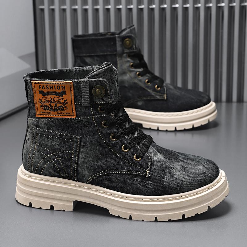 Men's Retro Denim Patchwork Comfortable and Versatile Outdoor Casual Sneakers