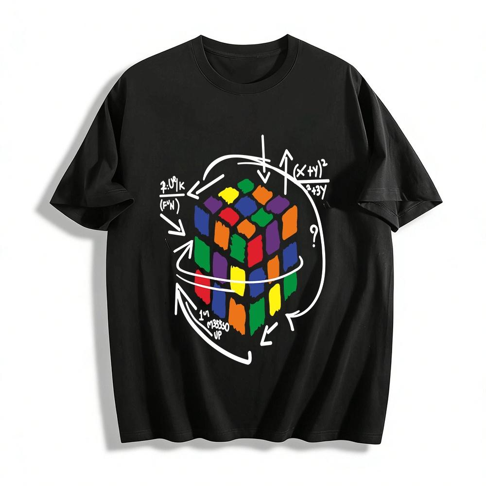 

Retro Hand-Painted Rubik s Cube Print Casual Short-Sleeve Tee Pure cotton T-shirt XXS