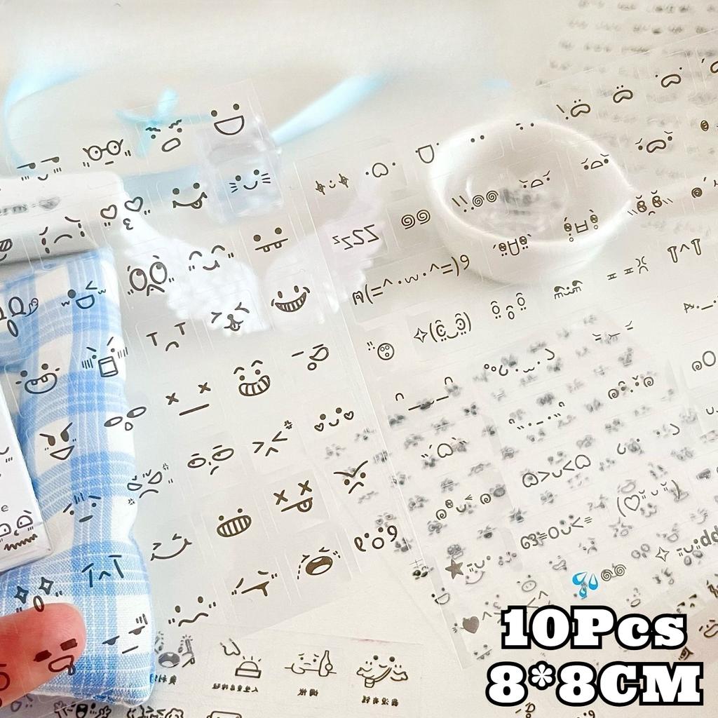 10pcs Cute Expression Stickers Transparent Colorful Emoticon Decor Sticker for DIY Journaling Scrapbook Kid Gift